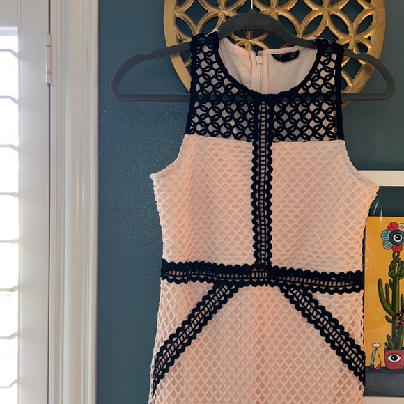 ⚪️⚪️Like new!!  TOPSHOP  GEO LACE MIDI PINK/BLACK DRESS - Picture 9 of 11